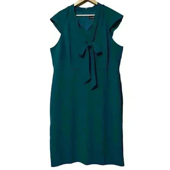 J. Crew Ruffle-Front Sheath Dress 18 Tall Green 365 Crepe Business Casual NWT - Picture 2 of 6